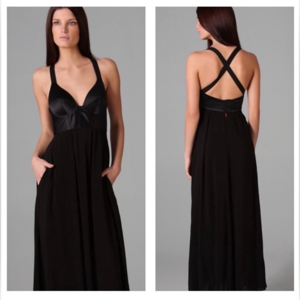 Theyskens' Theory Black Bustier Satin Maxi Dress
